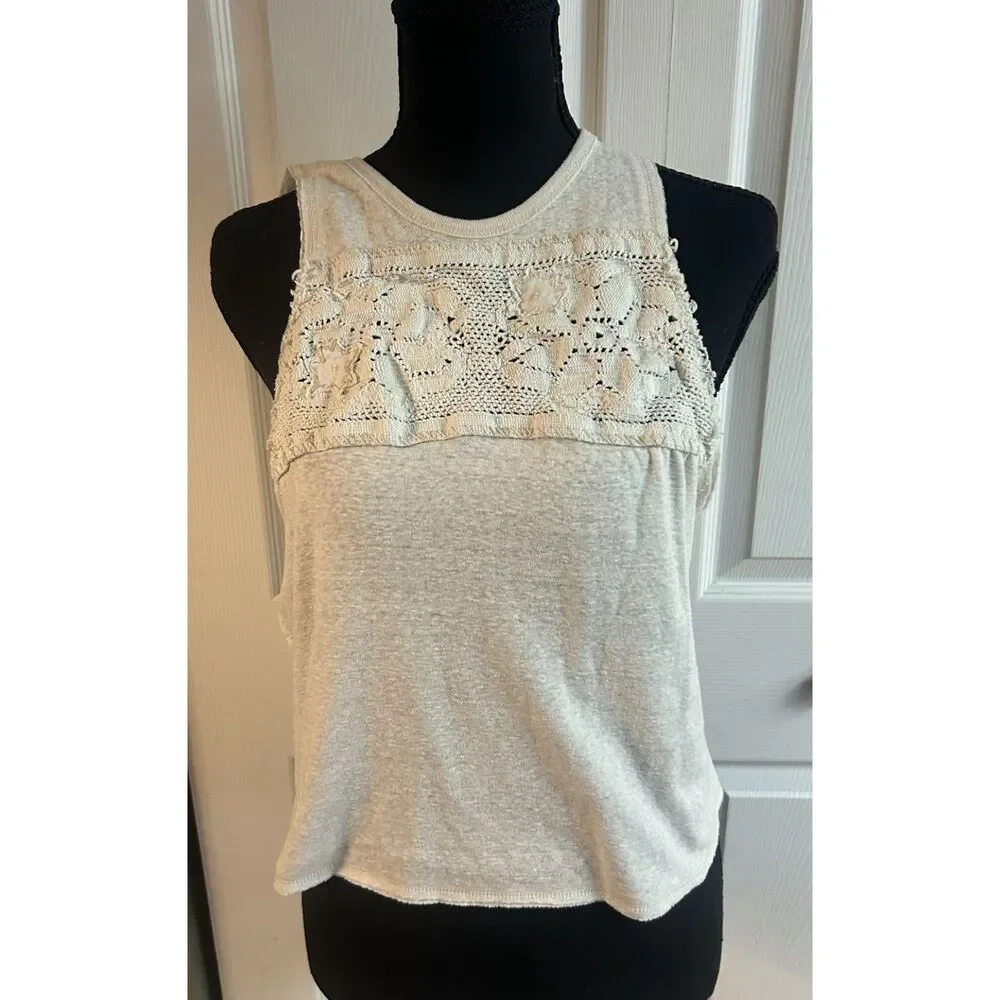 We the Free Window Cream Crochet Lace Tank Top Size Medium